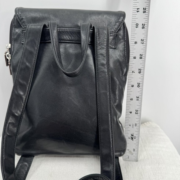 Perlina Leather Backpack Purse Womens Black Flap Zip Mini Adjustable Straps - Picture 15 of 16